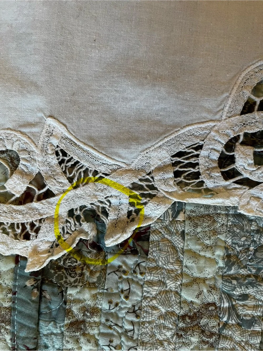 Vintage white cotton lace bistro curtain 58”